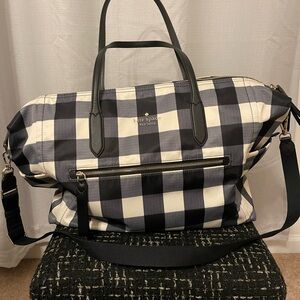 Kate Spade Black and White Travel Bag with Bold Checkered Design- Gently Used
